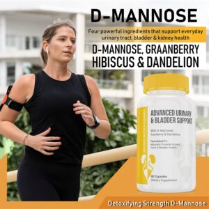 Advanced Urinary Tract Health & Bladder Support Supplement - Detoxifying Strength D-Mannose & Cranberry Natural Fast Acting UT Cleanse- Restore Control & Balance - 60 Capsules