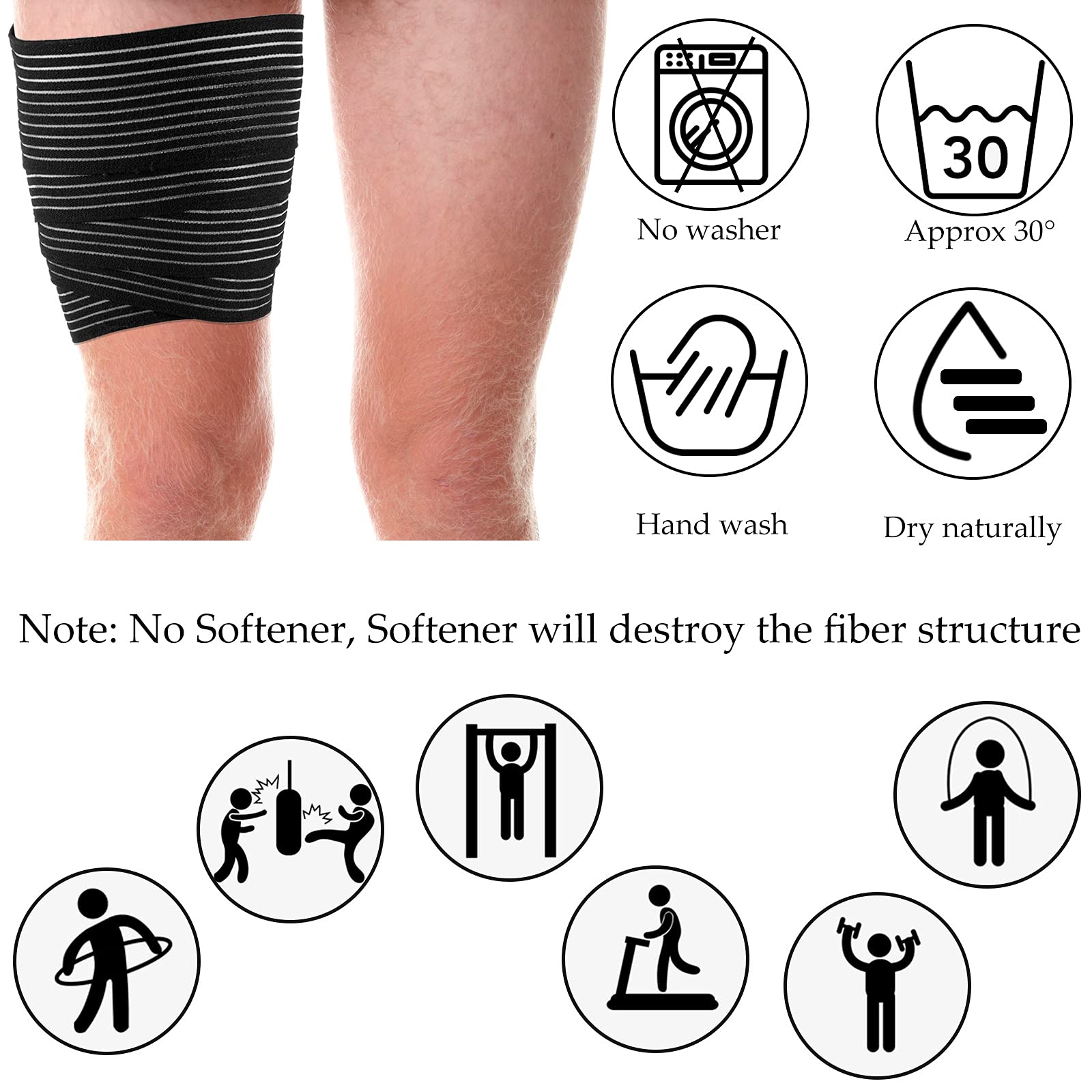 Elastic Calf Compression Bandage Leg Compression Sleeve for Men and Women, Compression Wraps Lower Legs for Stabilising Ligament, Joint Pain, Sport, Adjustable Black (4 Pieces,180 cm)