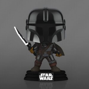 POP Funko Star Wars Mandalorian with Darksaber (Chrome & Glow in The Dark), Exclusive