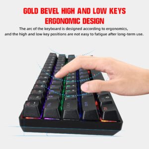 Wired 60% Mechanical Gaming Keyboard Mini Portable with Rainbow Backlit Full Anti-Ghosting 61 Key Ergonomic Double Foot Stand Type-C USB Waterproof for Typist Laptop PC Mac Gamer (Blue Switch)，Black