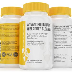 Advanced Urinary Tract Health & Bladder Support Supplement - Detoxifying Strength D-Mannose & Cranberry Natural Fast Acting UT Cleanse- Restore Control & Balance - 60 Capsules