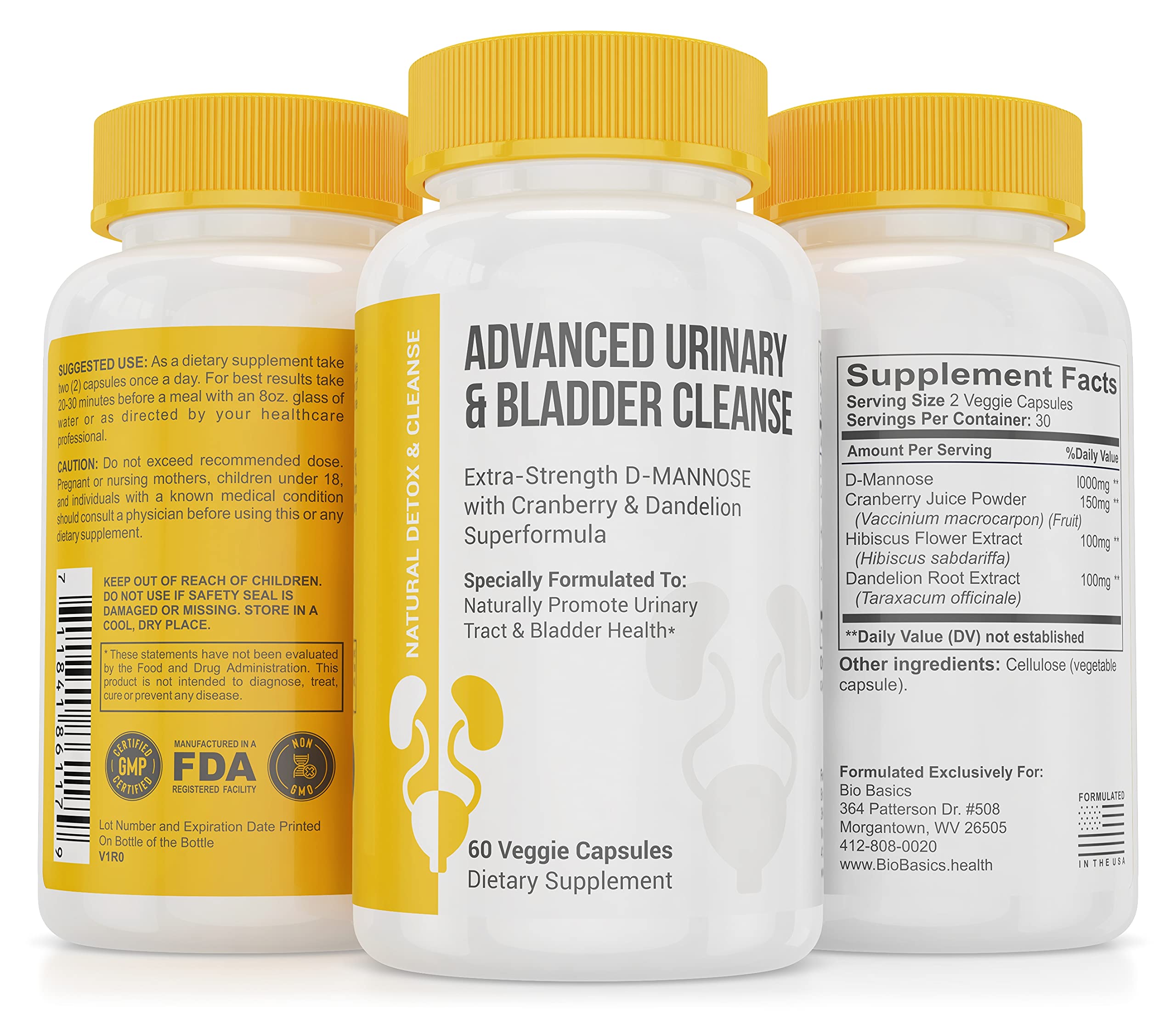 Advanced Urinary Tract Health & Bladder Support Supplement - Detoxifying Strength D-Mannose & Cranberry Natural Fast Acting UT Cleanse- Restore Control & Balance - 60 Capsules