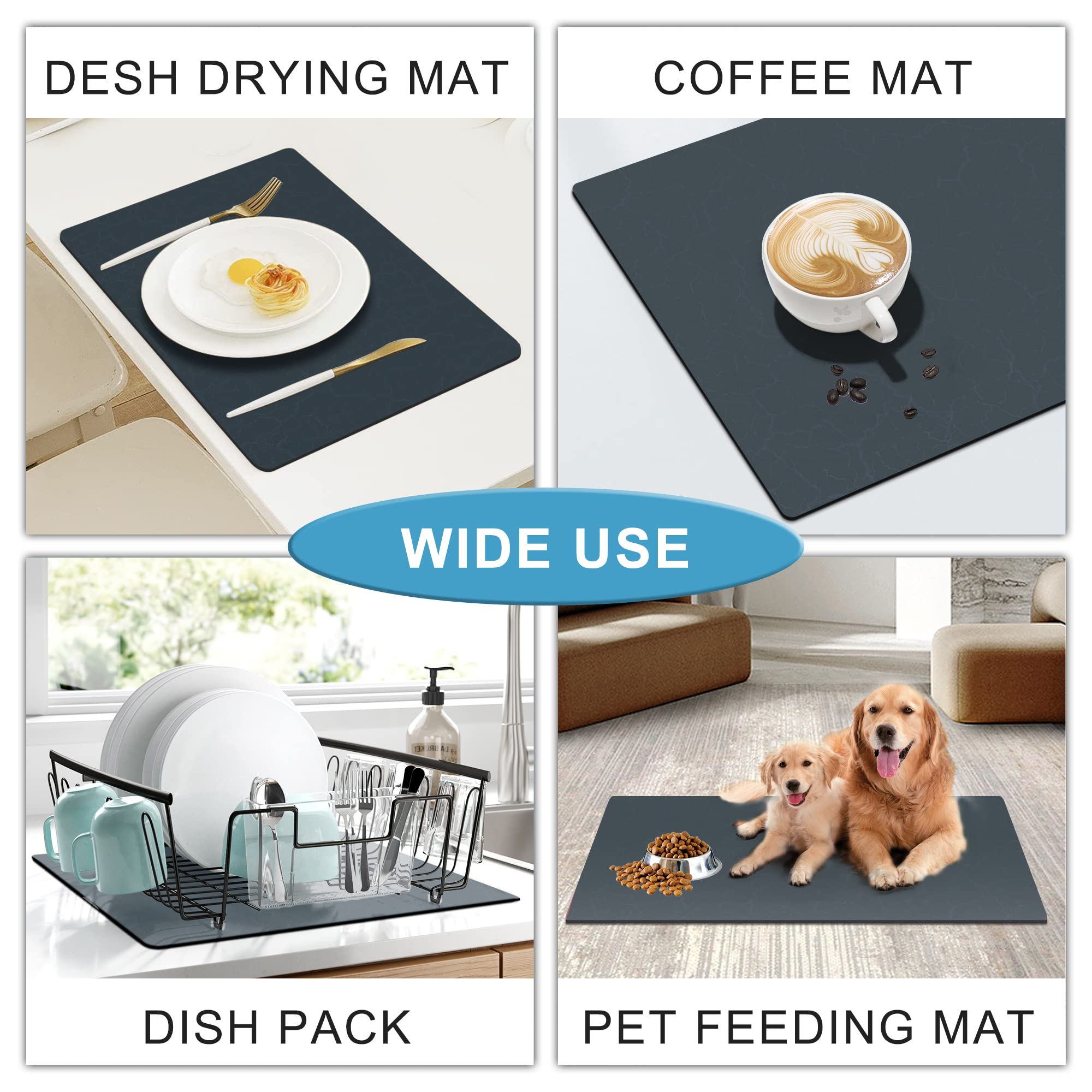 Coffee Maker Mat for Countertops, Coffee Bar Accessories Fit Under Coffee Machine Mat, 19"x12" Rubber Backed Coffee Pots, Table Mat under Appliance, Dish Drying Mat, Marble Navy for Kitchen Counter