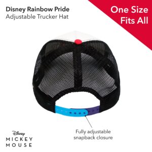 Disney Mickey Mouse Trucker Hat, Rainbow Pride Mesh Back Snapback Baseball Cap, Black and White, One Size