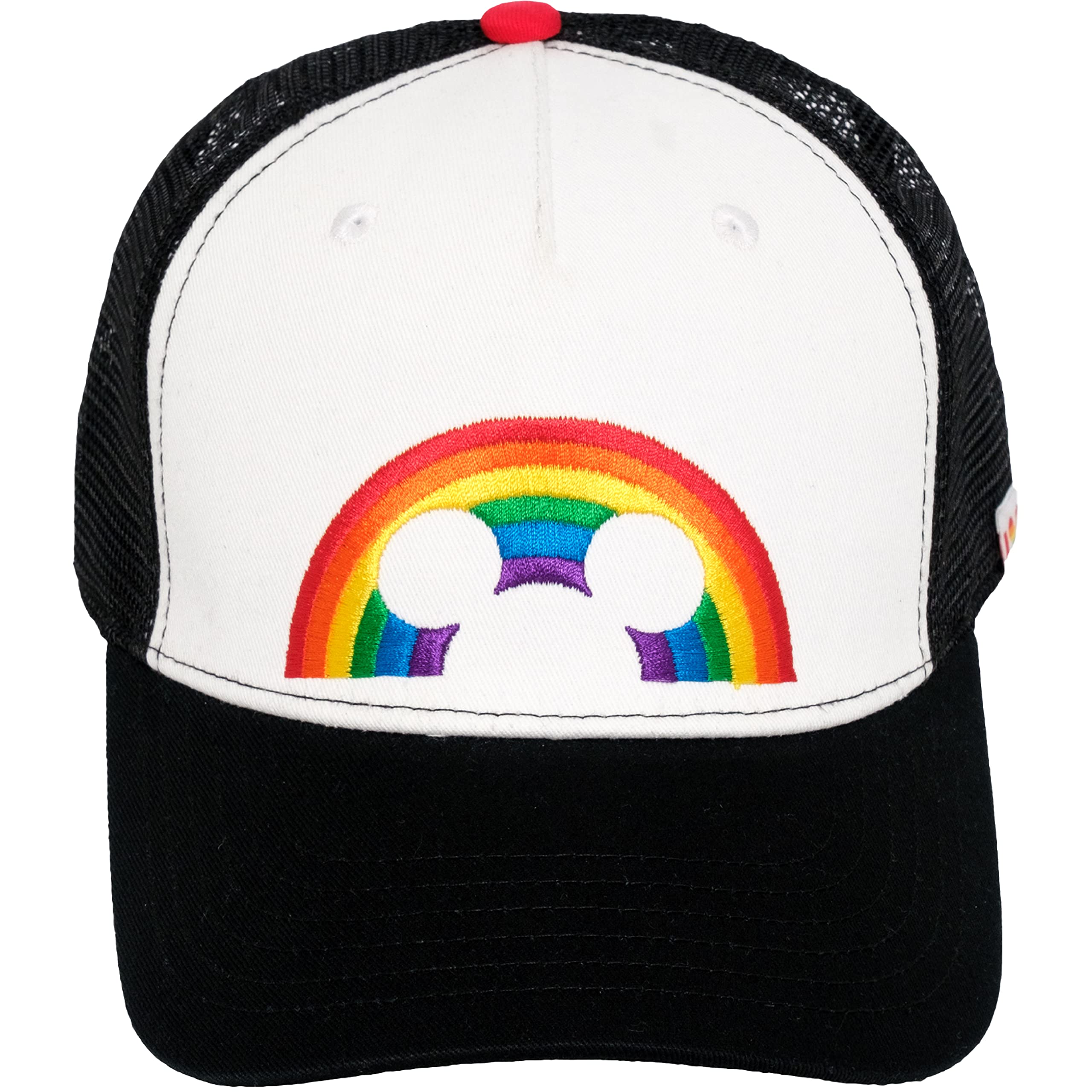 Disney Mickey Mouse Trucker Hat, Rainbow Pride Mesh Back Snapback Baseball Cap, Black and White, One Size