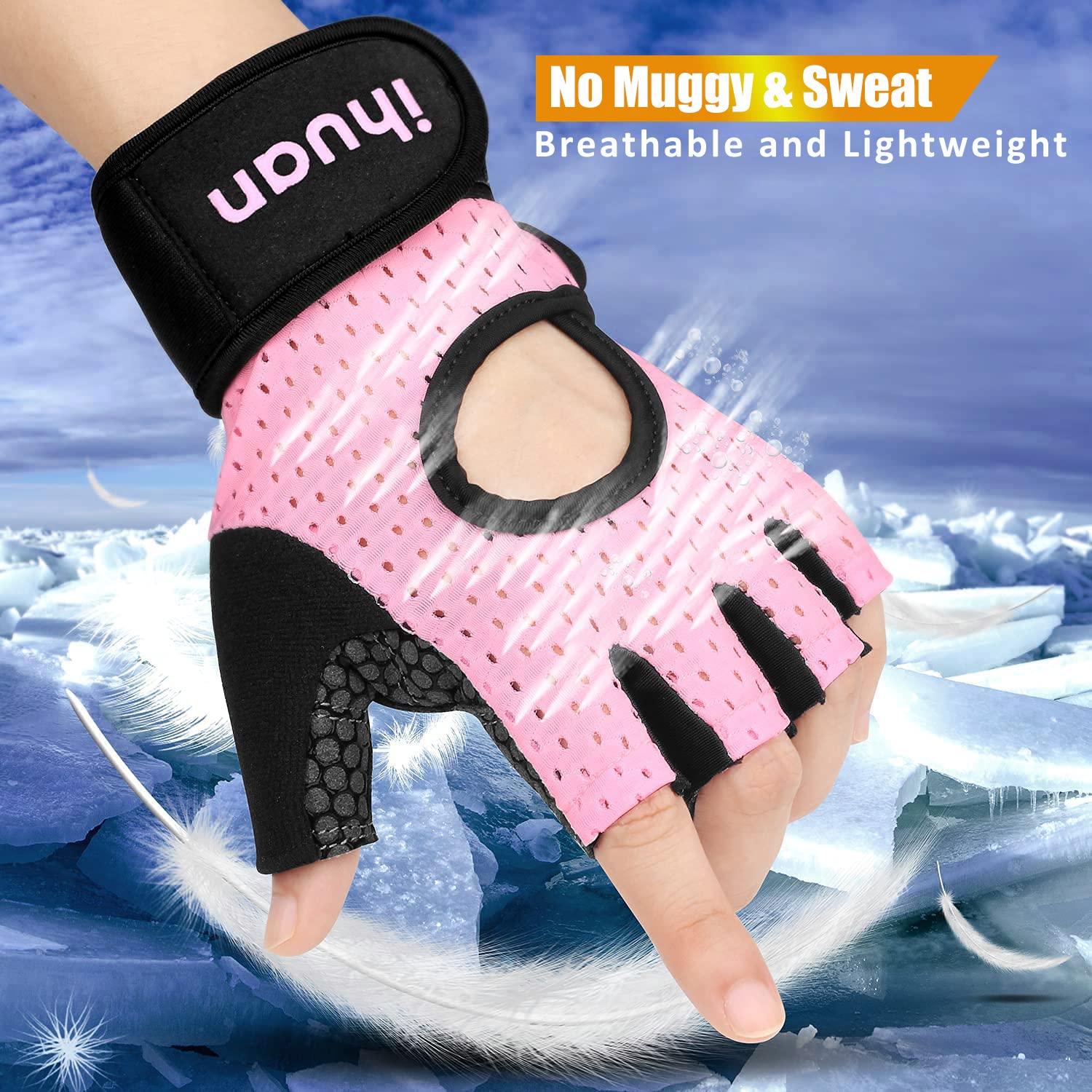 ihuan Breathable Weight Lifting Gloves: Fingerless Workout Gym Gloves with Wrist Support | Enhance Palm Protection | Extra Grip for Fitness | Lifting | Training | Rowing | Pull-ups……