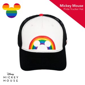 Disney Mickey Mouse Trucker Hat, Rainbow Pride Mesh Back Snapback Baseball Cap, Black and White, One Size