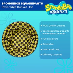 Spongebob Squarepants Bucket Hat, Packable Travel Hat, Reversible Wide Brim Summer Cap, Black and Yellow, One Size