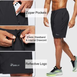 Pudolla Men's Workout Running Shorts Lightweight Gym Athletic Shorts for Men with Zipper Pockets (Black Medium)