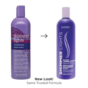 Clairol Professional Shimmer Lights Purple Conditioner, 16 fl. Oz Neutralizes Brass & Yellow Tones For Blonde, Silver, Gray & Highlighted Hair Packaging May Vary, Pack of 1