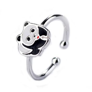 Tafeily Dainty Cute Panda Adjustable Rings for Women Girls Boy Men 18K Silver Plated Animal Wrap Statement Stacking Finger Ring Open Band Promise Wedding Rings Jewelry Gift (silver)