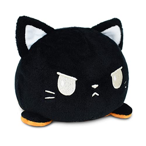 TeeTurtle - The Original Reversible Cat Plushie - Black + Pumpkin - Cute Sensory Fidget Stuffed Animals That Show Your Mood - Perfect for Halloween!