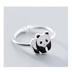 Tafeily Dainty Cute Panda Adjustable Rings for Women Girls Boy Men 18K Silver Plated Animal Wrap Statement Stacking Finger Ring Open Band Promise Wedding Rings Jewelry Gift (silver)