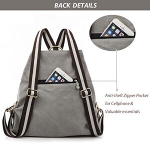 Goodhan Women Canvas Backpack Daypack Casual Shoulder Bag, Vintage Heavy-duty Anti-theft Travel Backpack, Light Grey