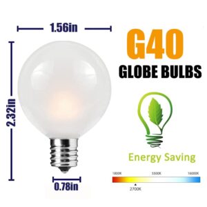 Pallerina G40 Frosted Replacement Bulbs, 25 Pack 5 Watt G40 Replacement Light Bulbs for string lights with 12/C7 Candelabra Base, G40 Incandescent Bulbs for Indoor Outdoor Decorative