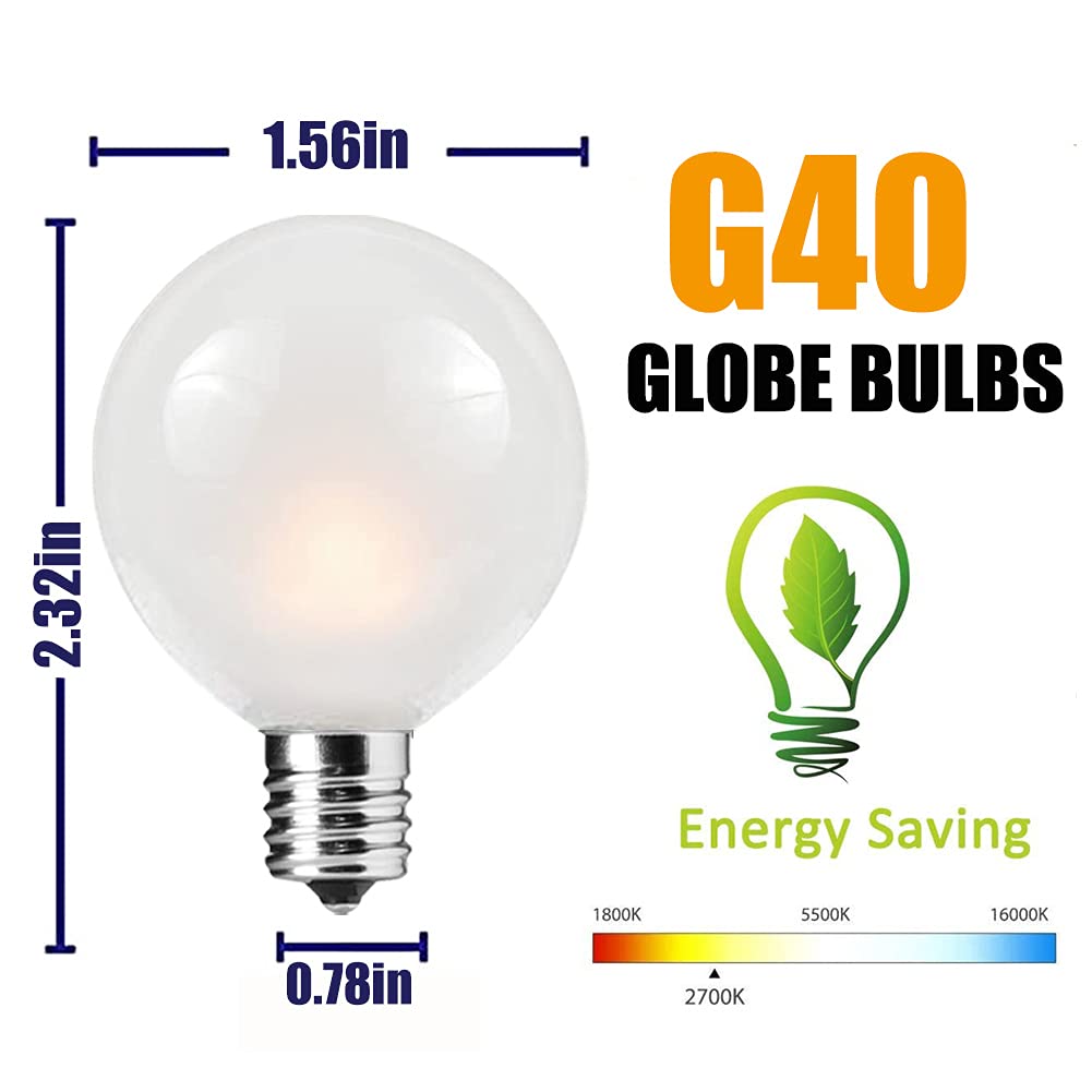 Pallerina G40 Frosted Replacement Bulbs, 25 Pack 5 Watt G40 Replacement Light Bulbs for string lights with 12/C7 Candelabra Base, G40 Incandescent Bulbs for Indoor Outdoor Decorative