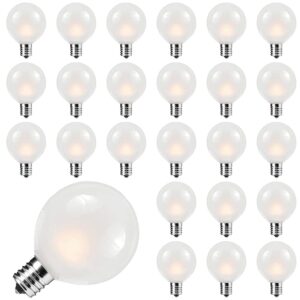 Pallerina G40 Frosted Replacement Bulbs, 25 Pack 5 Watt G40 Replacement Light Bulbs for string lights with 12/C7 Candelabra Base, G40 Incandescent Bulbs for Indoor Outdoor Decorative