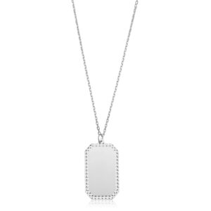 14k white gold plaque engraveable dog tag pendant cable chain necklace (adjusts to 17 or 18 inch)