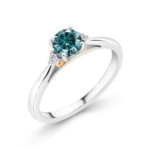 Gem Stone King 925 Sterling Silver and 10K Yellow Gold Blue Moissanite and White Lab Grown Diamond Engagement Ring For Women (0.54 Cttw, Gemstone, Available in size 5, 6, 7, 8, 9)