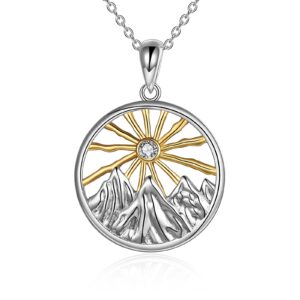 yfn mountain necklace sterling silver mountain and sun pendant nature jewelry gift for nature lovers