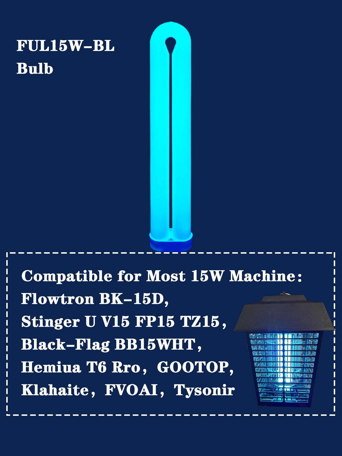 15W BF35 Replacement Black Light Bulb Compatible for Flowtron BK-15D, BF-35C,Stinger U/V15, FP15, TZ15, BB-15WHT,U Shaped Twin Tube Bulb for T6 T8 T9，FUL15W-BL-2 Pack