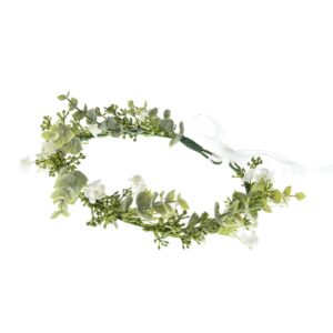 DreamLily White Baby‘s Breath Flower Crown Eucalyptus Crown Bride Bridesmaid Headpiece Boho Hair Wreath DFS18 (eucalyptus white)