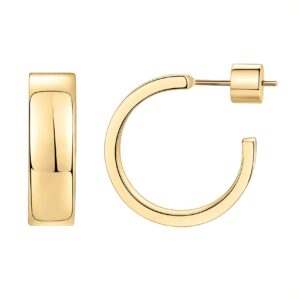 PAVOI 14K Yellow Gold Plated Square Edge Hoop Earrings for Women | Chunky 15MM Diameter Hoop Earrings