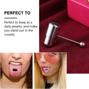 Holibanna 3pcs Vibrating Tongue Ring Stainless Steel Punk Tongue Bar Body Piercing Jewelry Prickly Straight Barbell Stud Ring for Adult Women Men Assorted Color