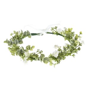 DreamLily White Baby‘s Breath Flower Crown Eucalyptus Crown Bride Bridesmaid Headpiece Boho Hair Wreath DFS18 (eucalyptus white)