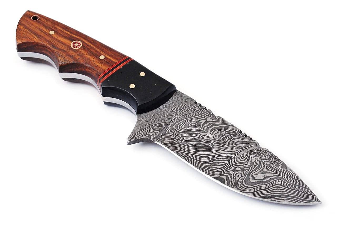 Best Merchants Knives Custom Handmade Hunting Knife Damascus Steel Survival Knife 8'' Overall Horn And Wood Handle With Sheath BM 003 Wood