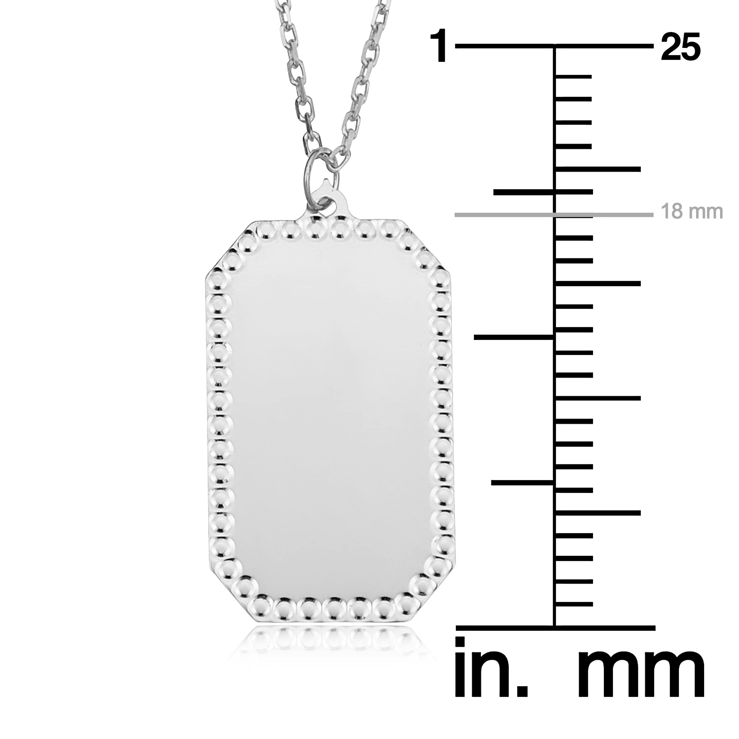 14k White Gold Plaque Engraveable Dog Tag Pendant Cable Chain Necklace (adjusts to 17 or 18 inch)