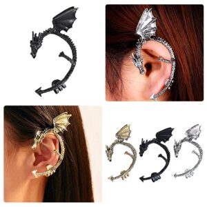 Gothic Punk Temptation Metal Dragon Bite Ear Cuff Clip Earring Retro Animal Non-Piercing Wrap Clip Earring Fashion Jewelry for Women Gift 1PC (black)