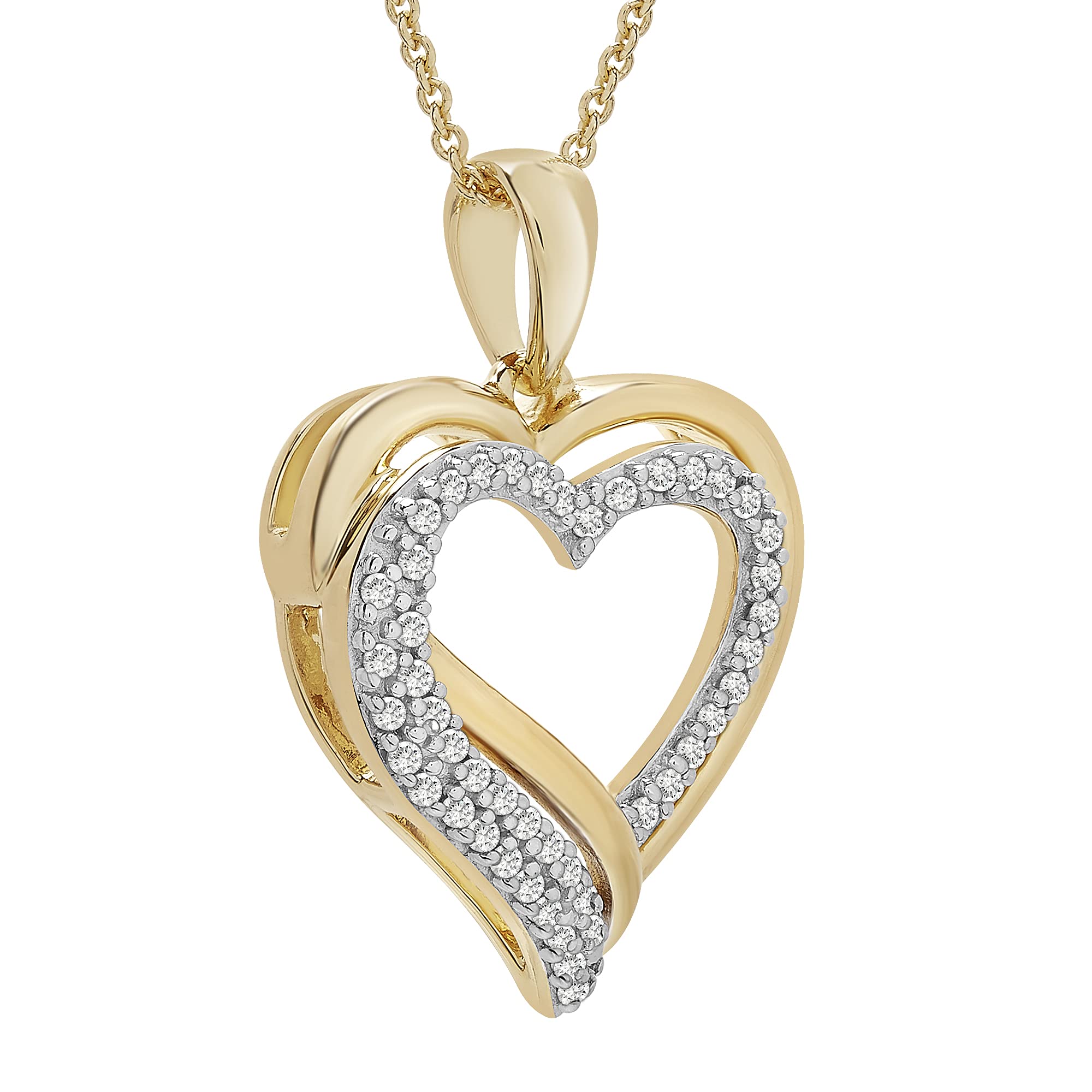 Timeless Love 1/10 CTTW Diamond Heart Shaped Pendant Set in Sterling Silver with Gold Plating, Necklace with 18" Chain, Dainty Jewelry for Women, Luxury Fashion Pendant Necklaces for Women or Girls…