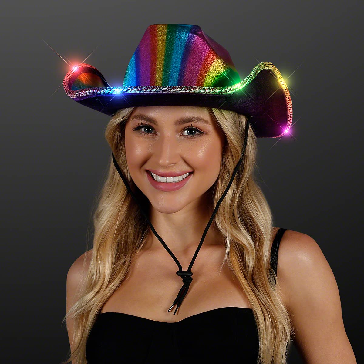 FlashingBlinkyLights Rainbow Light Up LED Cowboy Hat