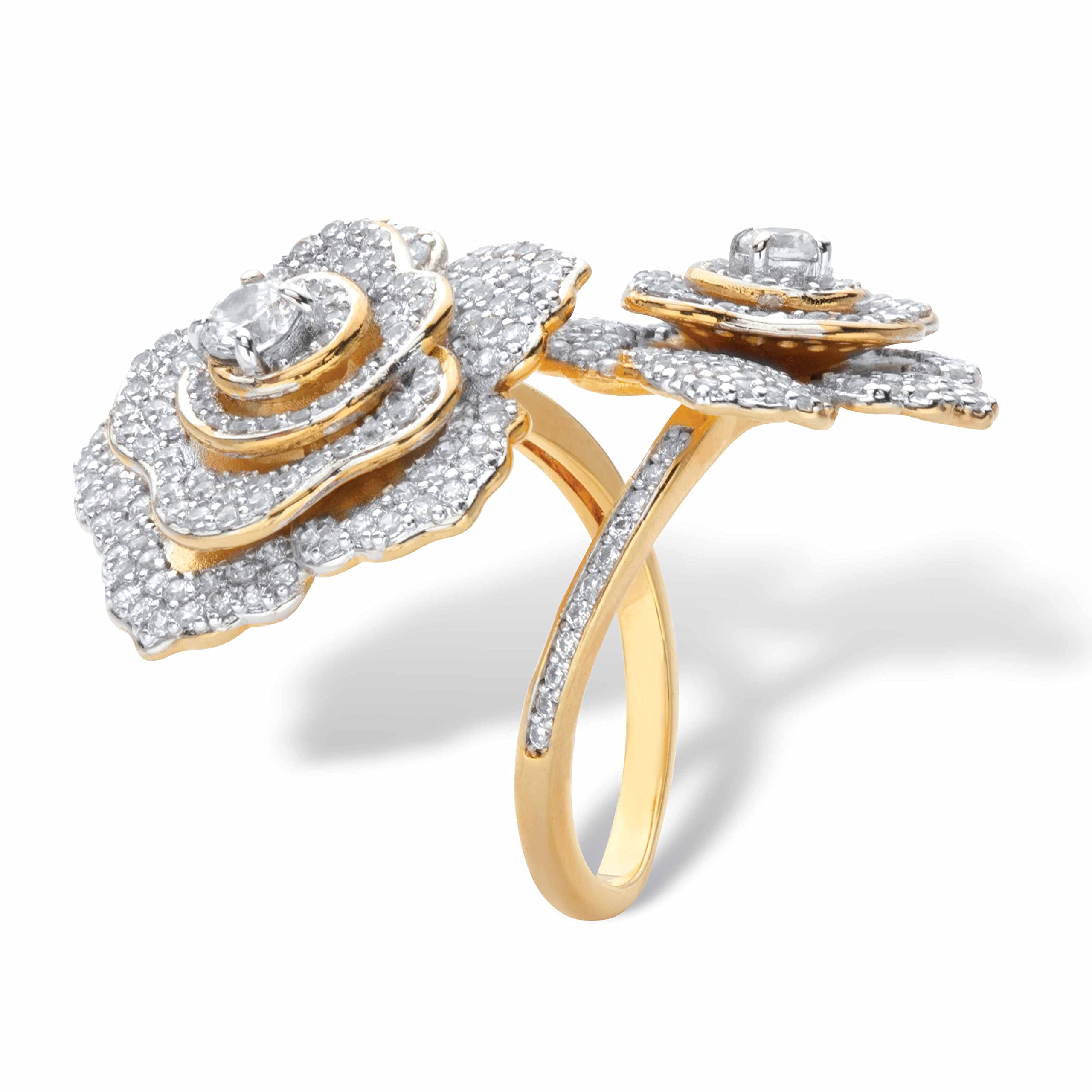 PalmBeach Yellow Gold-Plated Round Cubic Zirconia Rose Wrap Ring Sizes 6-10 Size 9