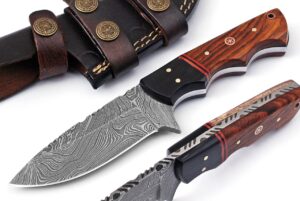 best merchants knives custom handmade hunting knife damascus steel survival knife 8'' overall horn and wood handle with sheath bm 003 wood