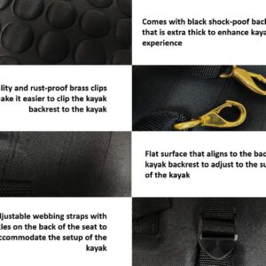 Pactrade Marine Adjustable Straps Black Padded Kayak Back Canoe Backrest Support Comfy Cushion Sit On Top Fishing Brass Clips Canoeing Kayaking Rafting Rest Pad Antiskid (1)