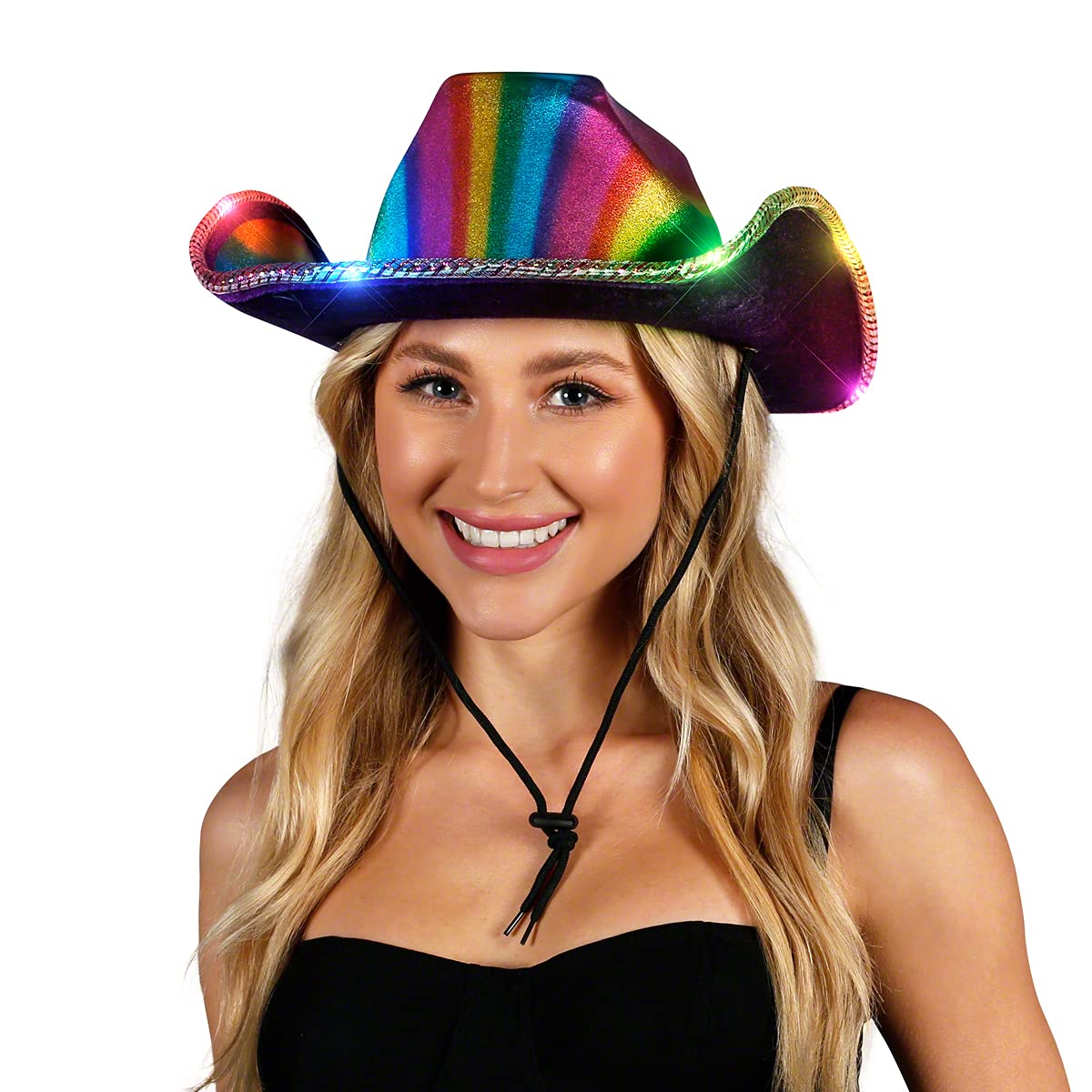 FlashingBlinkyLights Rainbow Light Up LED Cowboy Hat