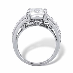 PalmBeach Jewelry Platinum-Plated or Yellow Gold-Plated Sterling Silver Cushion and Marquise Cut Cubic Zirconia Engagement Ring Size 9