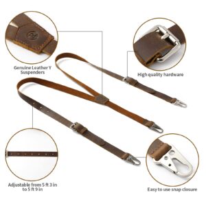 Ringsun Genuine [Leather] [Suspender]s for Men, Y Design, Adjustable, Wedding & Party Essentials, Dark Brown