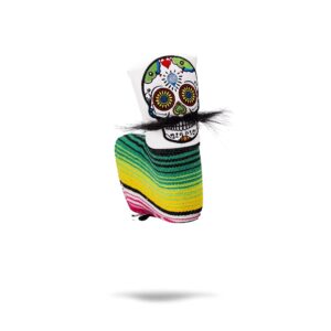 pins & aces le sugar skull mustache blade putter head cover - premium, hand-made leather putter headcover - funny, tour quality golf club cover - style and customize your golf bag (white)