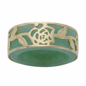 palmbeach goldtone over sterling silver round genuine green jade floral overlay ring sizes 6-10 size 7