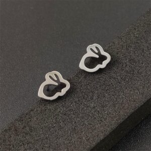 GFDGG Stainless Steel Lovely Hollow Bunny Rabbit Stud Earrings Jewelry for Women Girls Birthday Gift (Silver)