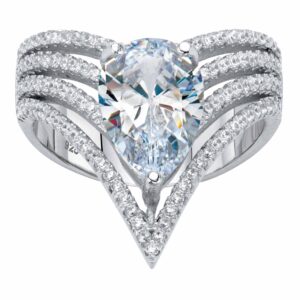 palmbeach platinum-plated sterling silver pear cut cubic zirconia chevron engagement ring sizes 6-10 size 7