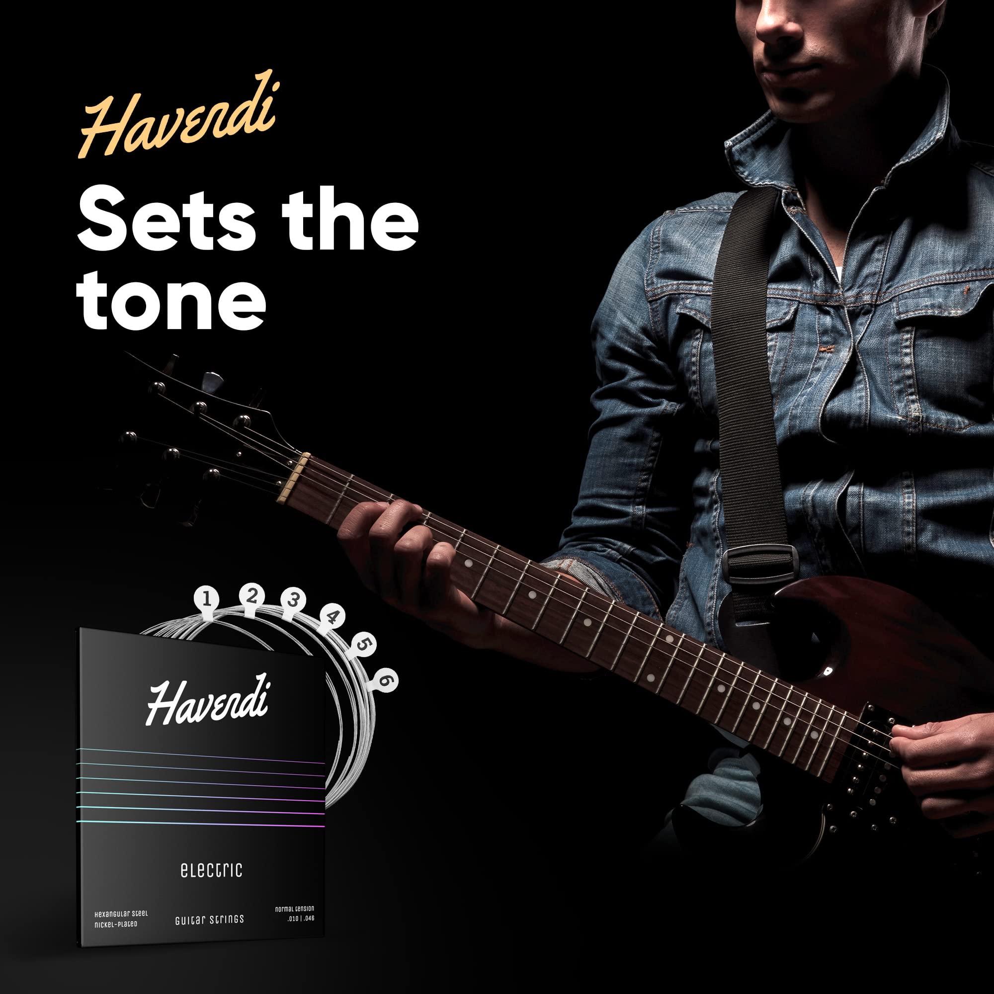 HAVENDI® Guitar Strings electric guitar - brilliant sound quality strings made of steel for electric guitar coated with nickel (6 string set) incl. 3 picks