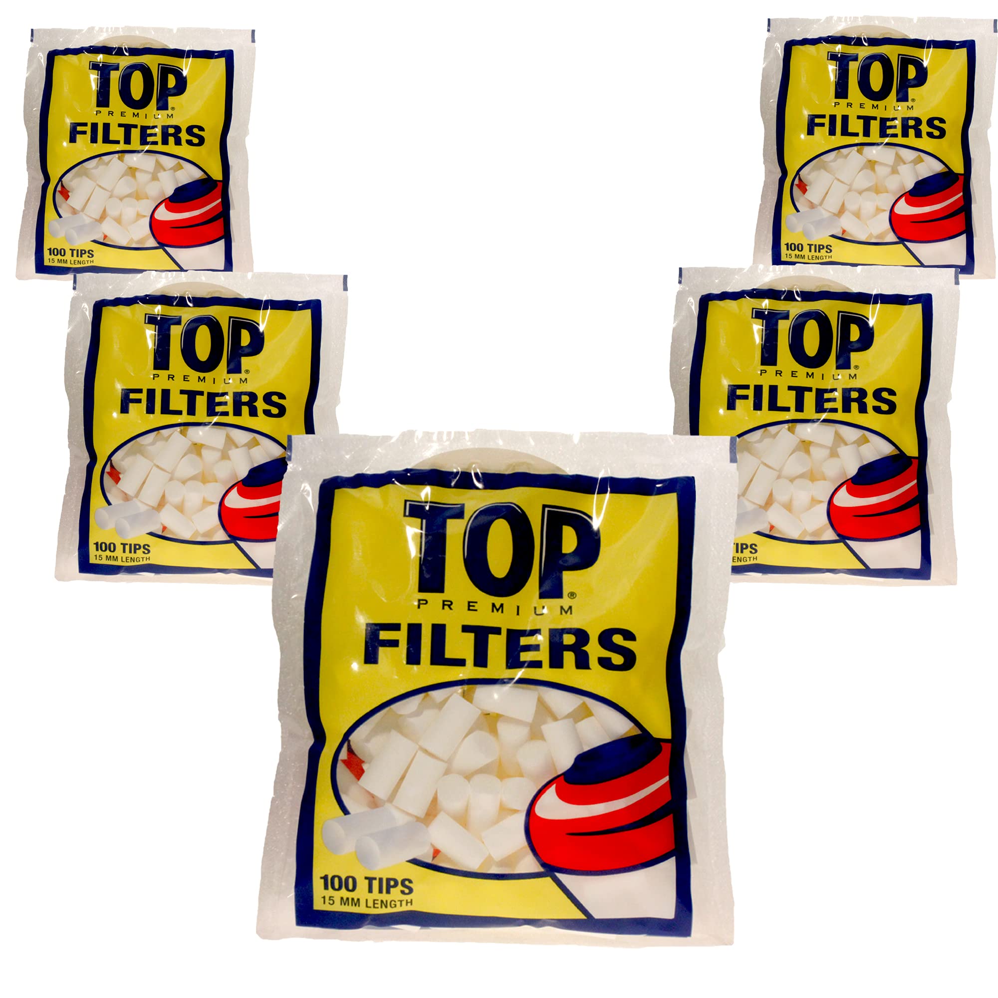 Top King Size 15mm Filter Tips 100 Filters per Bag - 5 Count - 500 Filters Total