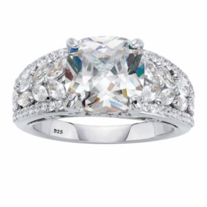 PalmBeach Jewelry Platinum-Plated or Yellow Gold-Plated Sterling Silver Cushion and Marquise Cut Cubic Zirconia Engagement Ring Size 9