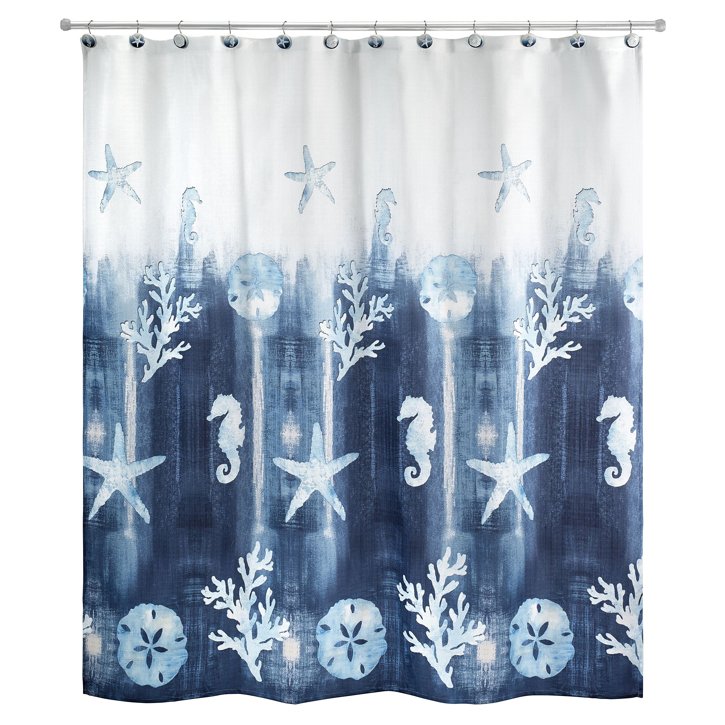 Avanti Linens - Shower Set, Durable Fabric Shower Curtain & 12-Piece Hooks, Ocean Inspired Home Decor (Batik Coastal Collection)