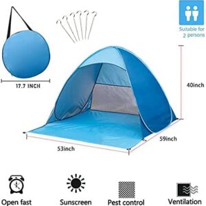 Beach Tent, Pop Up Beach Shade,UPF 50+Anti UV Automatic Sun Shelter Umbrella,Instant Automatic Portable Sport Umbrella Baby Canopy Cabana,Child Baby Beach Tent, for 2 Person with Carry Bag,(Blue)