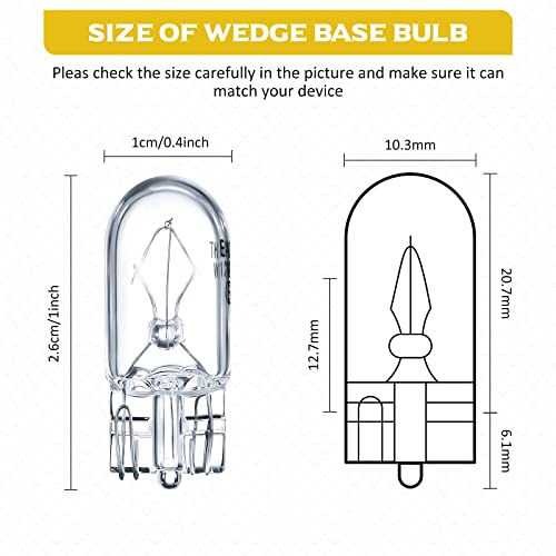 Honoson 1/4 Wedge Base 12V 5W Bulb Clear Krypton Light Bulb for Landscape, RV and Cabinet Lighting (20 Pieces)